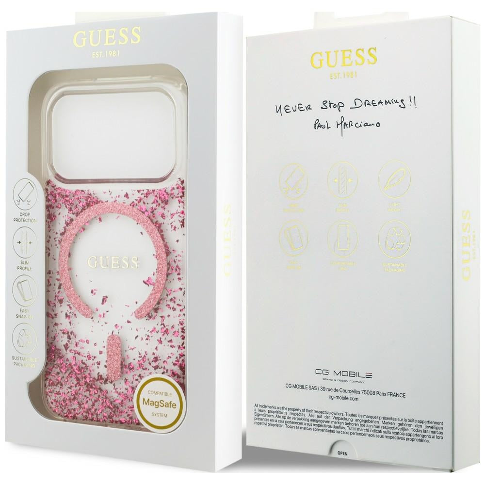 Etui MagSafe do Apple iPhone 18 Pro Max / 17 Pro Max, Guess, Resin Bottom Glitter, Różowe