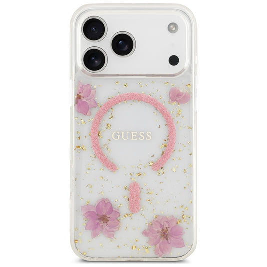 Etui MagSafe do Apple iPhone 18 Pro Max / 17 Pro Max, Guess, Resin Flowers and Glitter, różowy