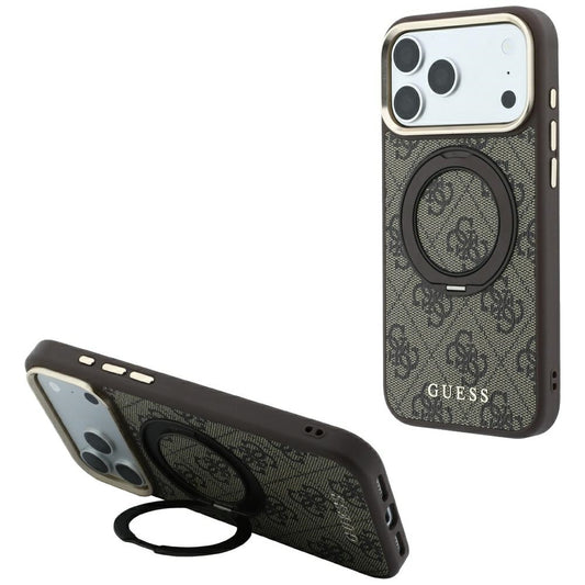 Etui MagSafe do Apple iPhone 18 Pro Max / 17 Pro Max, Guess, Ring Stand 360 4G Classic Logo, Brązowy