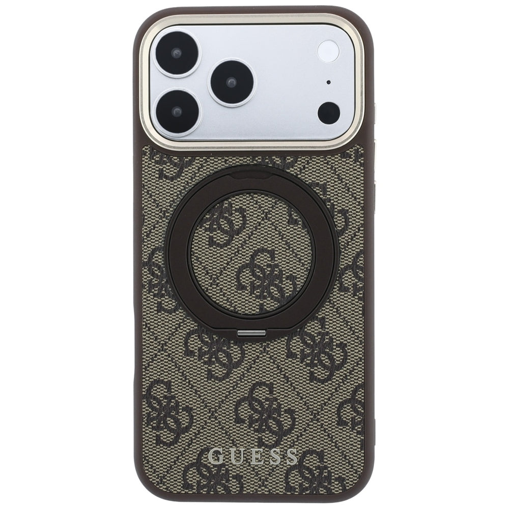 Etui MagSafe do Apple iPhone 18 Pro Max / 17 Pro Max, Guess, Ring Stand 360 4G Classic Logo, Brązowy