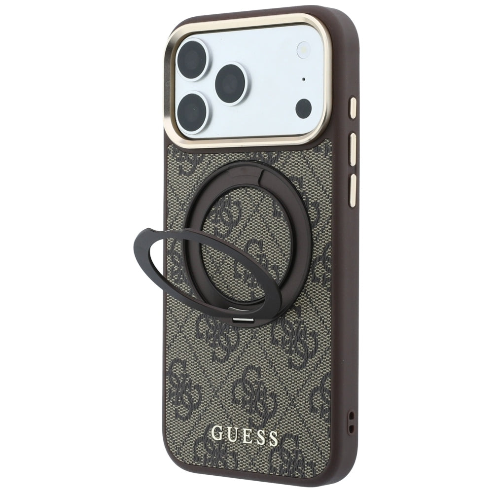 Etui MagSafe do Apple iPhone 18 Pro Max / 17 Pro Max, Guess, Ring Stand 360 4G Classic Logo, Brązowy