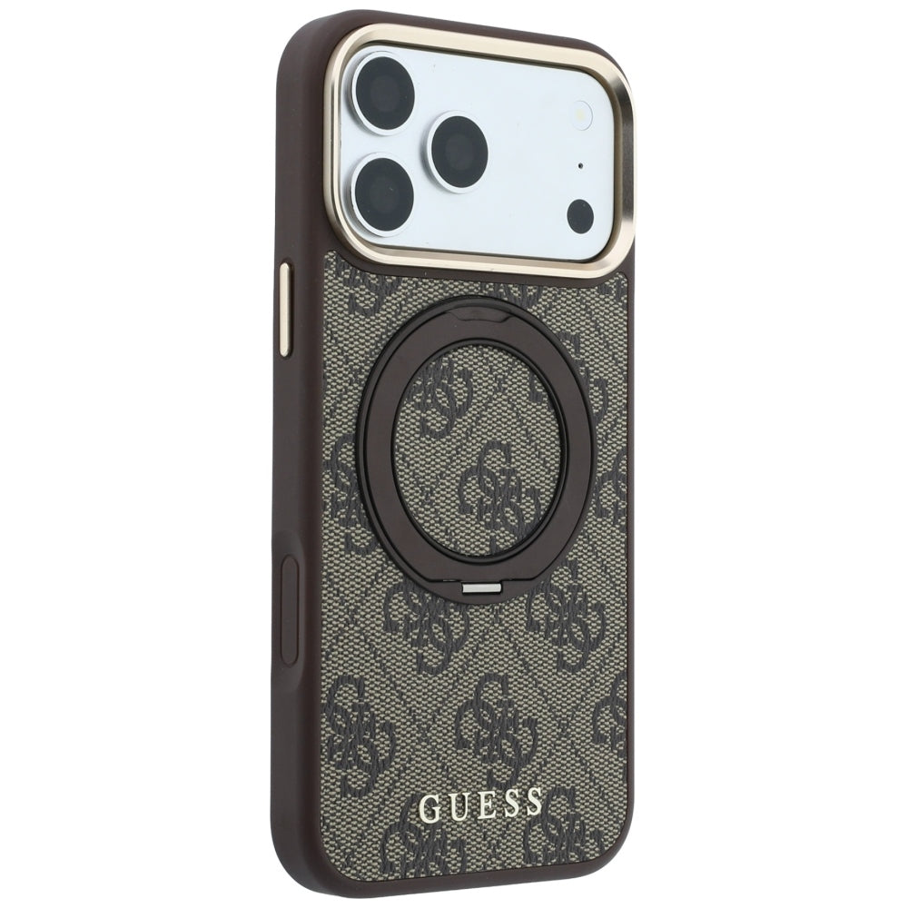 Etui MagSafe do Apple iPhone 18 Pro Max / 17 Pro Max, Guess, Ring Stand 360 4G Classic Logo, Brązowy