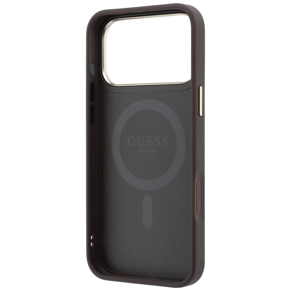 Etui MagSafe do Apple iPhone 18 Pro Max / 17 Pro Max, Guess, Ring Stand 360 4G Classic Logo, Brązowy
