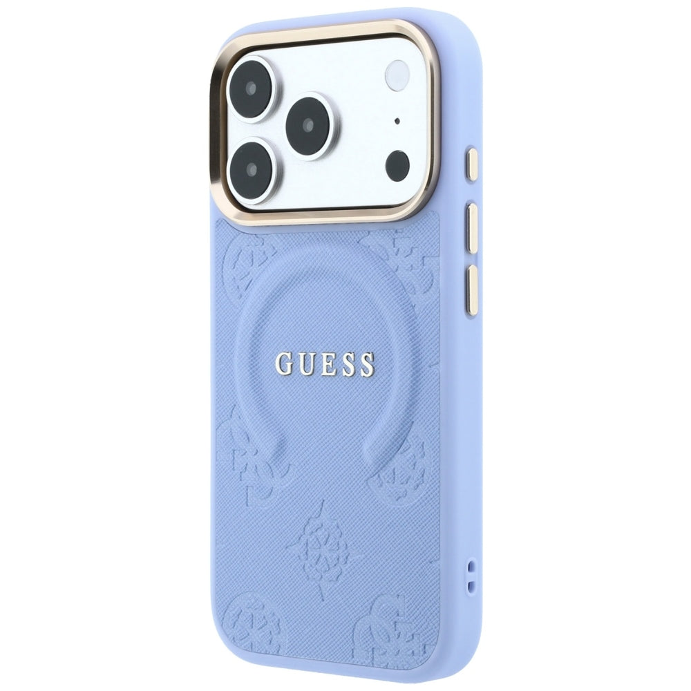 Etui MagSafe do Apple iPhone 18 Pro Max / 17 Pro Max, Guess, Saffiano Peony Ring, Bleu