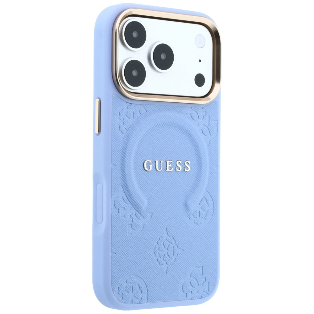 Etui MagSafe do Apple iPhone 18 Pro Max / 17 Pro Max, Guess, Saffiano Peony Ring, Bleu