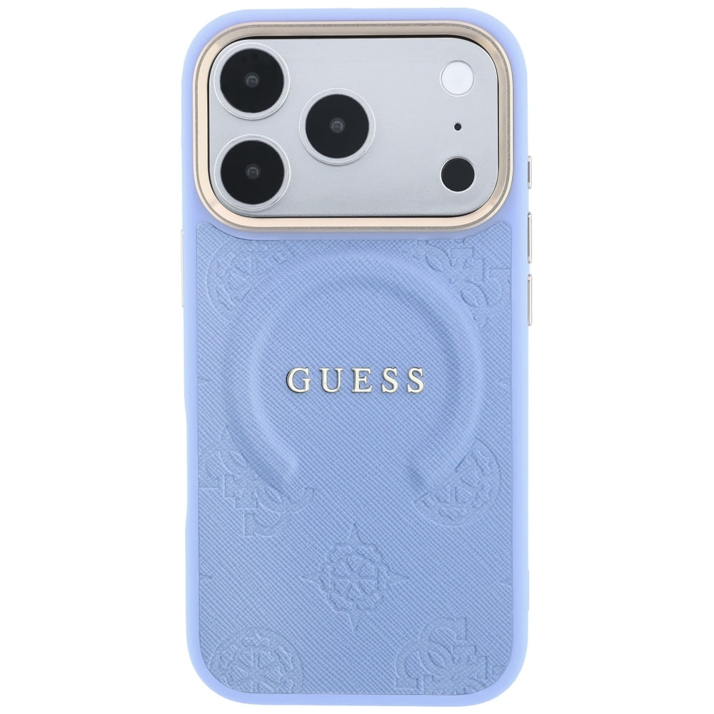 Etui MagSafe do Apple iPhone 18 Pro Max / 17 Pro Max, Guess, Saffiano Peony Ring, Bleu
