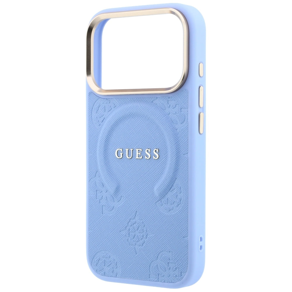 Etui MagSafe do Apple iPhone 18 Pro Max / 17 Pro Max, Guess, Saffiano Peony Ring, Bleu