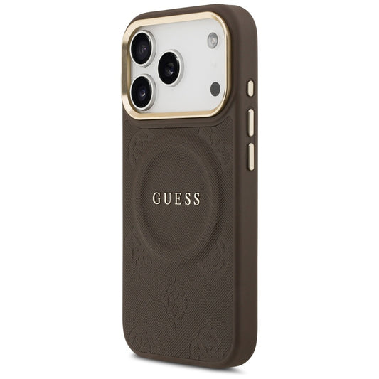 Etui MagSafe do Apple iPhone 18 Pro Max / 17 Pro Max, Guess, Saffiano Peony Ring, brązowy