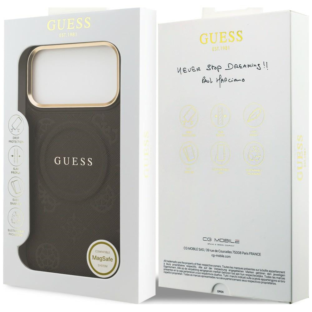Etui MagSafe do Apple iPhone 18 Pro Max / 17 Pro Max, Guess, Saffiano Peony Ring, brązowy