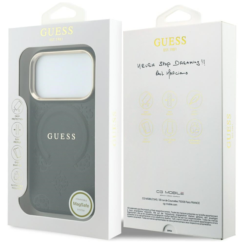 Etui MagSafe do Apple iPhone 18 Pro Max / 17 Pro Max, Guess, Saffiano Peony Ring, czarne