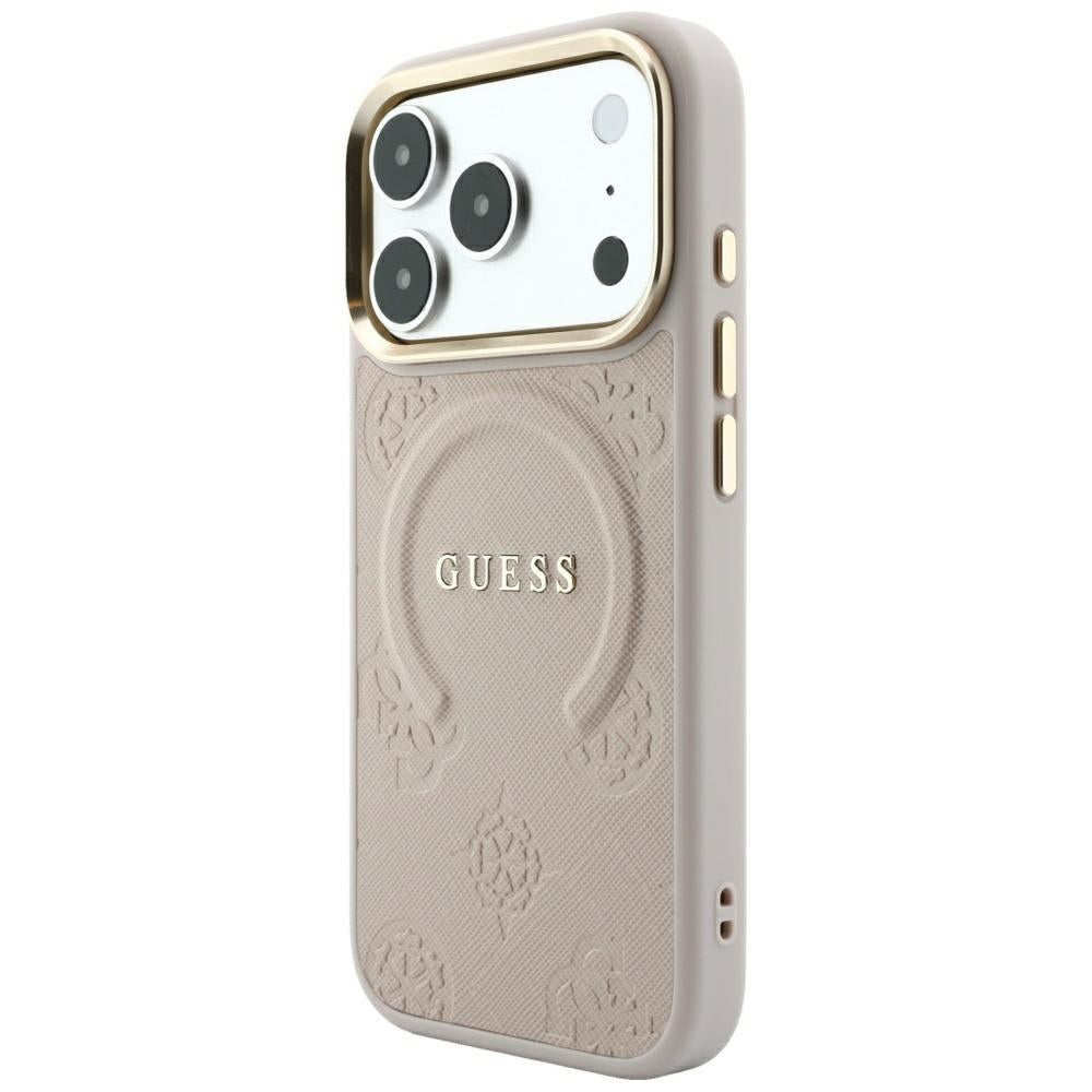 Etui MagSafe do Apple iPhone 18 Pro Max / 17 Pro Max, Guess, Saffiano Peony Ring, różowe