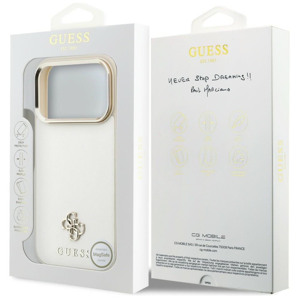 Etui MagSafe do Apple iPhone 18 Pro Max / 17 Pro Max, Guess, Saffiano Small 4G Classic, Beż