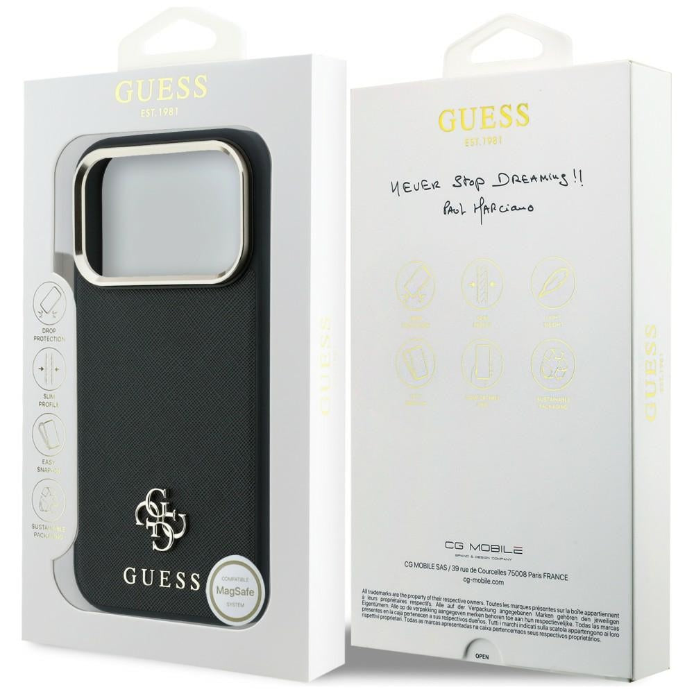 Etui MagSafe do Apple iPhone 18 Pro Max / 17 Pro Max, Guess, Saffiano Small 4G Classic, Czarny