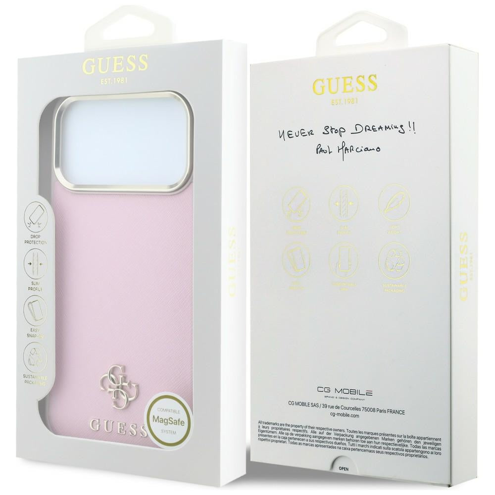 Etui MagSafe do Apple iPhone 18 Pro Max / 17 Pro Max, Guess, Saffiano Small 4G Classic, Różowe