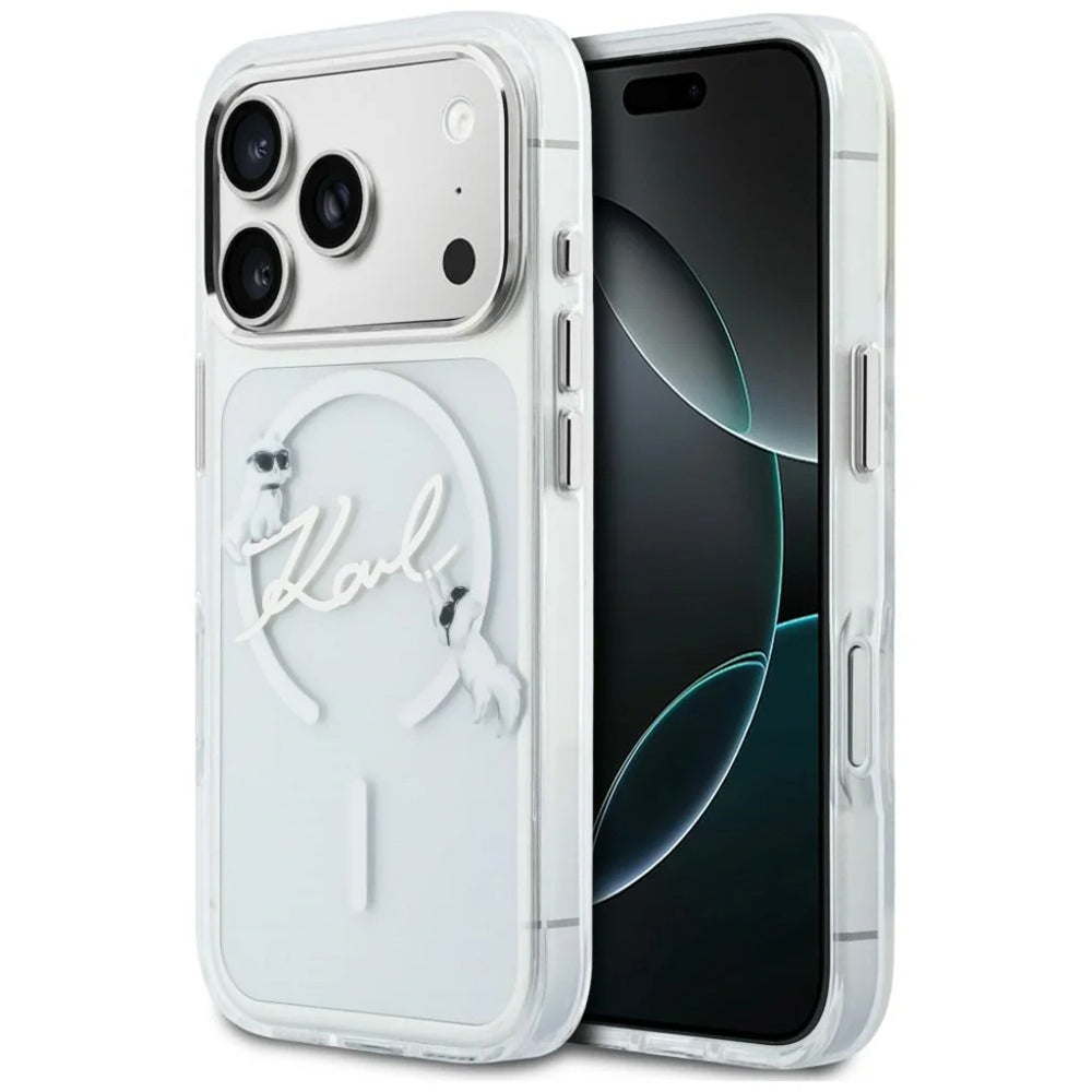 Etui MagSafe do Apple iPhone 18 Pro Max / 17 Pro Max, Karl Lagerfeld, IML Choupette Karl Script Logo, Przezroczyste