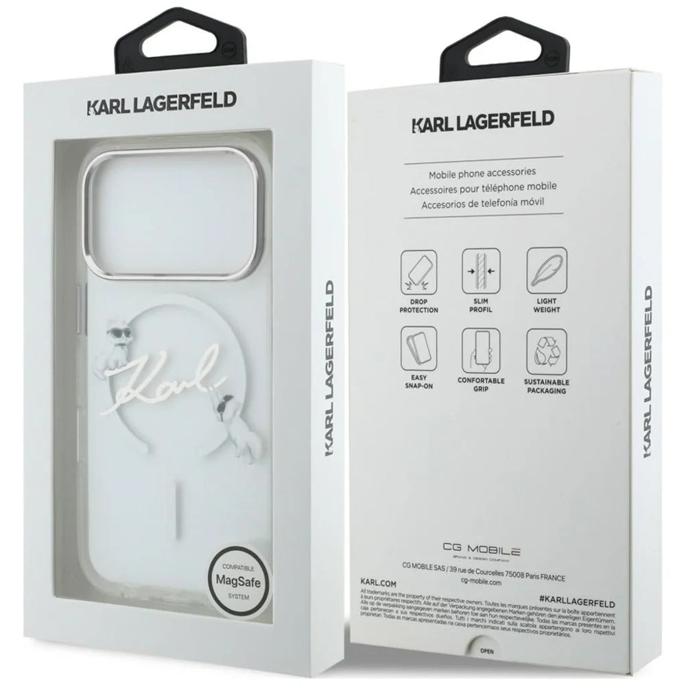 Etui MagSafe do Apple iPhone 18 Pro Max / 17 Pro Max, Karl Lagerfeld, IML Choupette Karl Script Logo, Przezroczyste