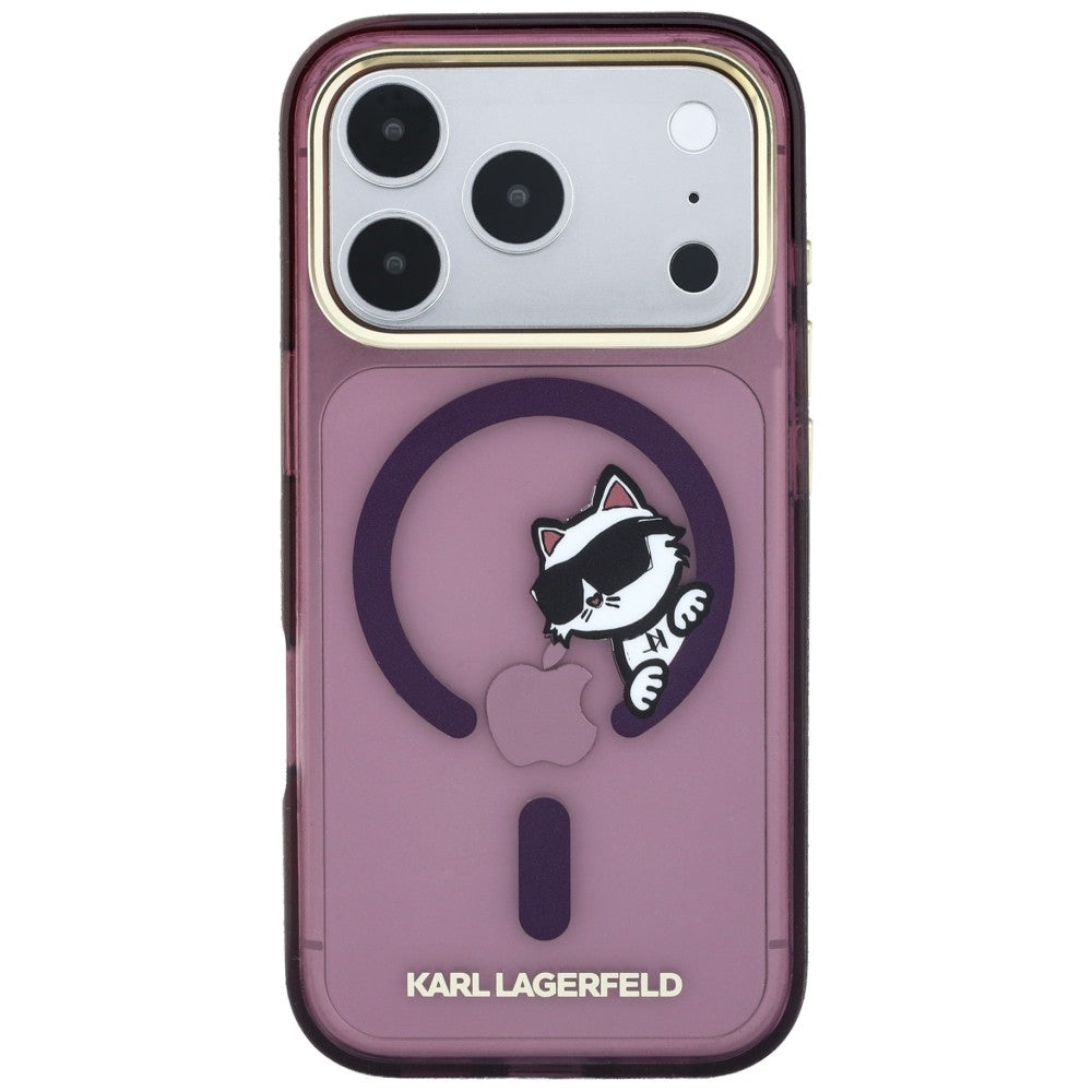 Etui MagSafe do Apple iPhone 18 Pro Max / 17 Pro Max, Karl Lagerfeld, IML Peekaboo Print i metalowa ramka, wiśniowy