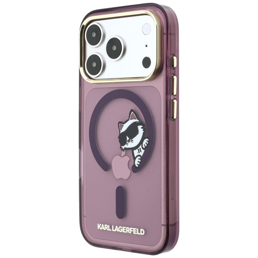 Etui MagSafe do Apple iPhone 18 Pro Max / 17 Pro Max, Karl Lagerfeld, IML Peekaboo Print i metalowa ramka, wiśniowy