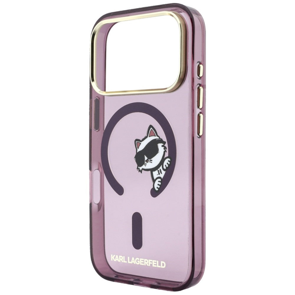 Etui MagSafe do Apple iPhone 18 Pro Max / 17 Pro Max, Karl Lagerfeld, IML Peekaboo Print i metalowa ramka, wiśniowy