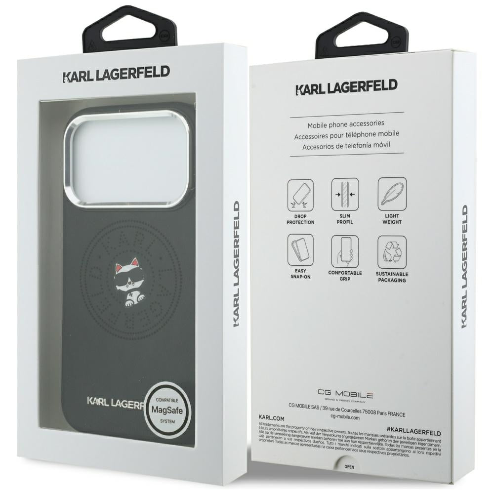 Etui MagSafe do Apple iPhone 18 Pro Max / 17 Pro Max, Karl Lagerfeld, Point and Choupette Sketch, Czarna