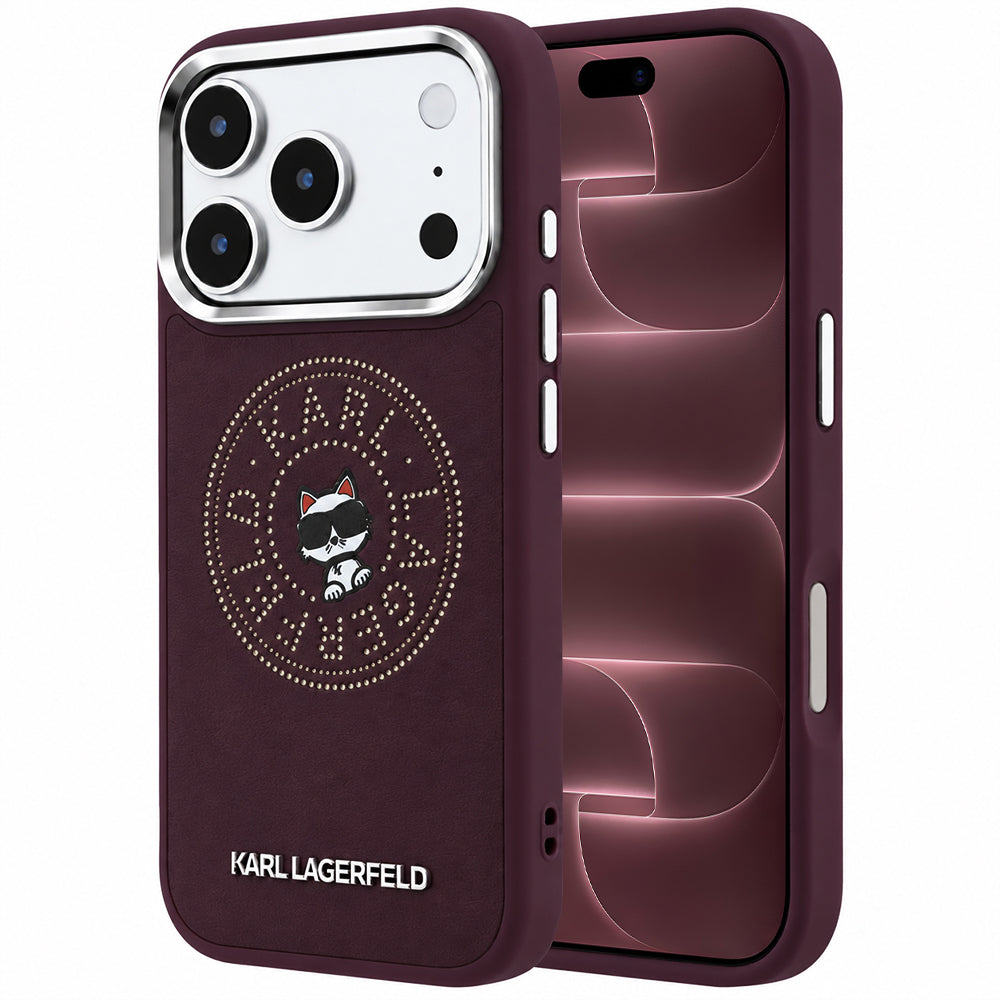 Etui MagSafe do Apple iPhone 18 Pro Max / 17 Pro Max, Karl Lagerfeld, Point and Choupette Sketch, Wiśniowy