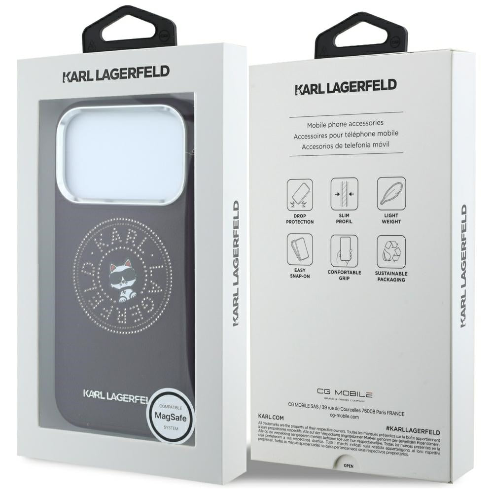Etui MagSafe do Apple iPhone 18 Pro Max / 17 Pro Max, Karl Lagerfeld, Point and Choupette Sketch, Wiśniowy