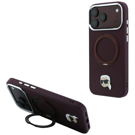 Etui MagSafe do Apple iPhone 18 Pro Max / 17 Pro Max, Karl Lagerfeld, Ring Stand 360 Karl Pin, Wiśniowy