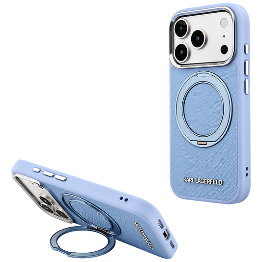 Etui MagSafe do Apple iPhone 18 Pro Max / 17 Pro Max, Karl Lagerfeld, Ring Stand 360 Saffiano, Bleu