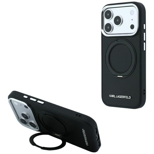 Etui MagSafe do Apple iPhone 18 Pro Max / 17 Pro Max, Karl Lagerfeld, Ring Stand 360 Saffiano, Czarna