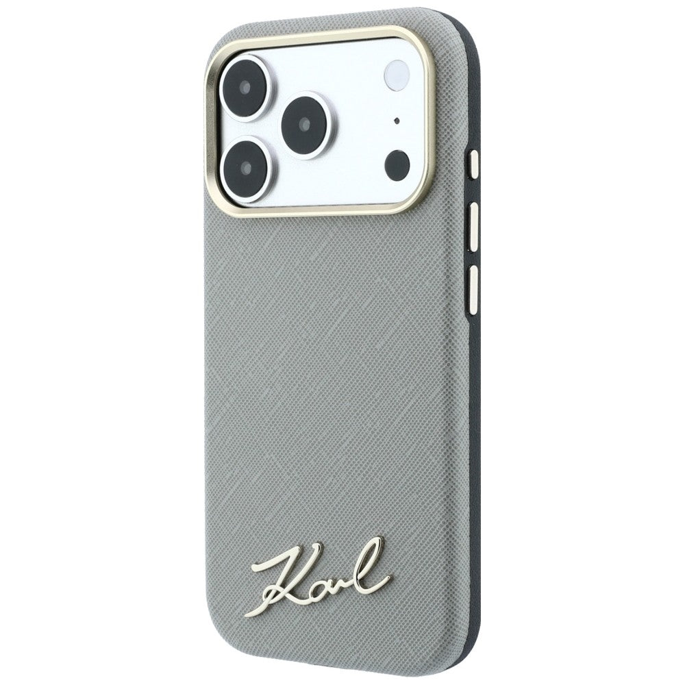 Etui MagSafe do Apple iPhone 18 Pro Max / 17 Pro Max, Karl Lagerfeld, Saffiano Small Script Metal Logo, Beż