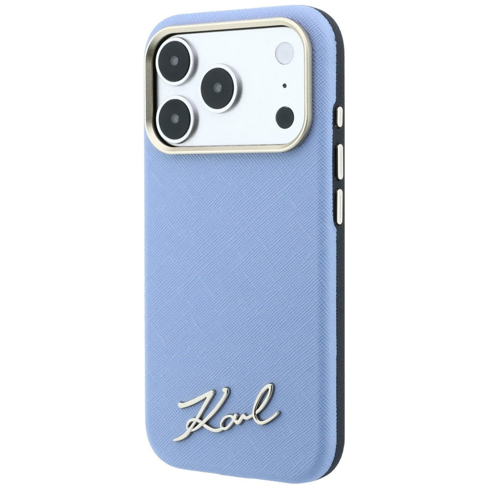 Etui MagSafe do Apple iPhone 18 Pro Max / 17 Pro Max, Karl Lagerfeld, Saffiano Small Script Metal Logo, Bleu