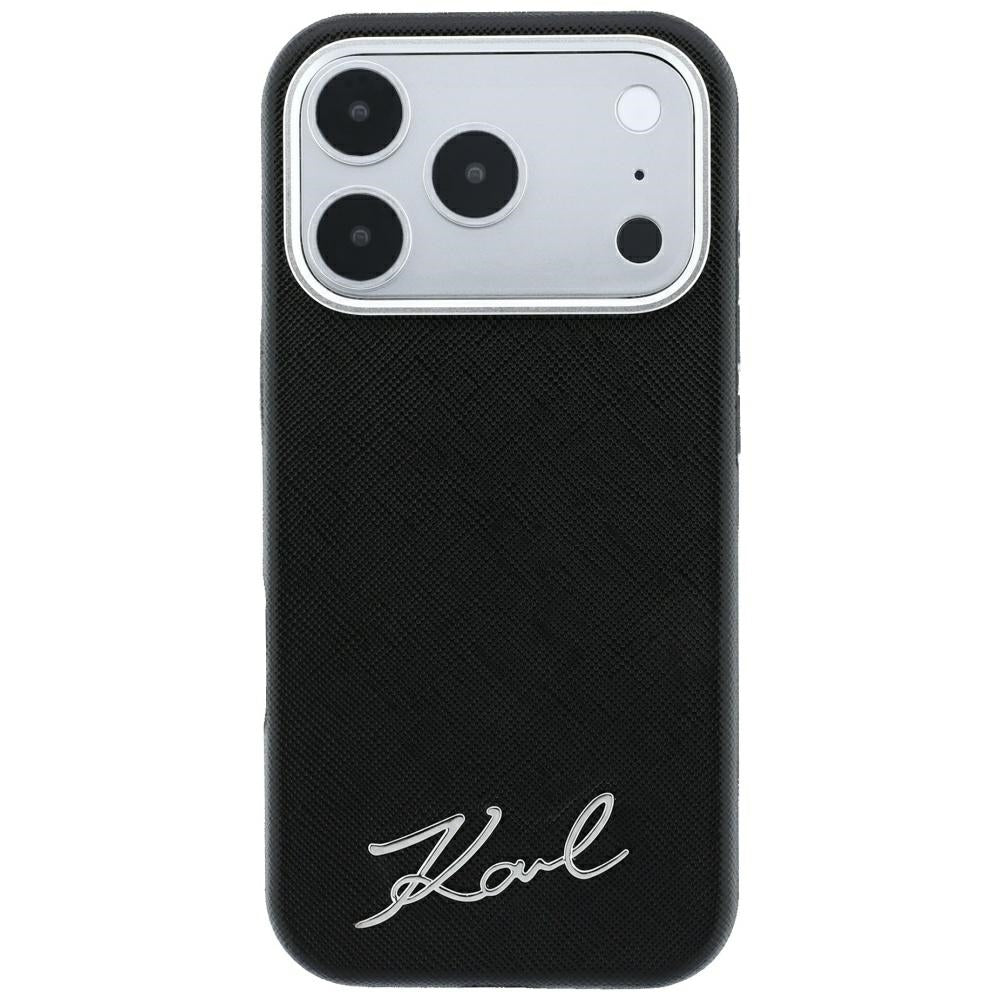 Etui MagSafe do Apple iPhone 18 Pro Max / 17 Pro Max, Karl Lagerfeld, Saffiano Small Script Metal Logo, czarne
