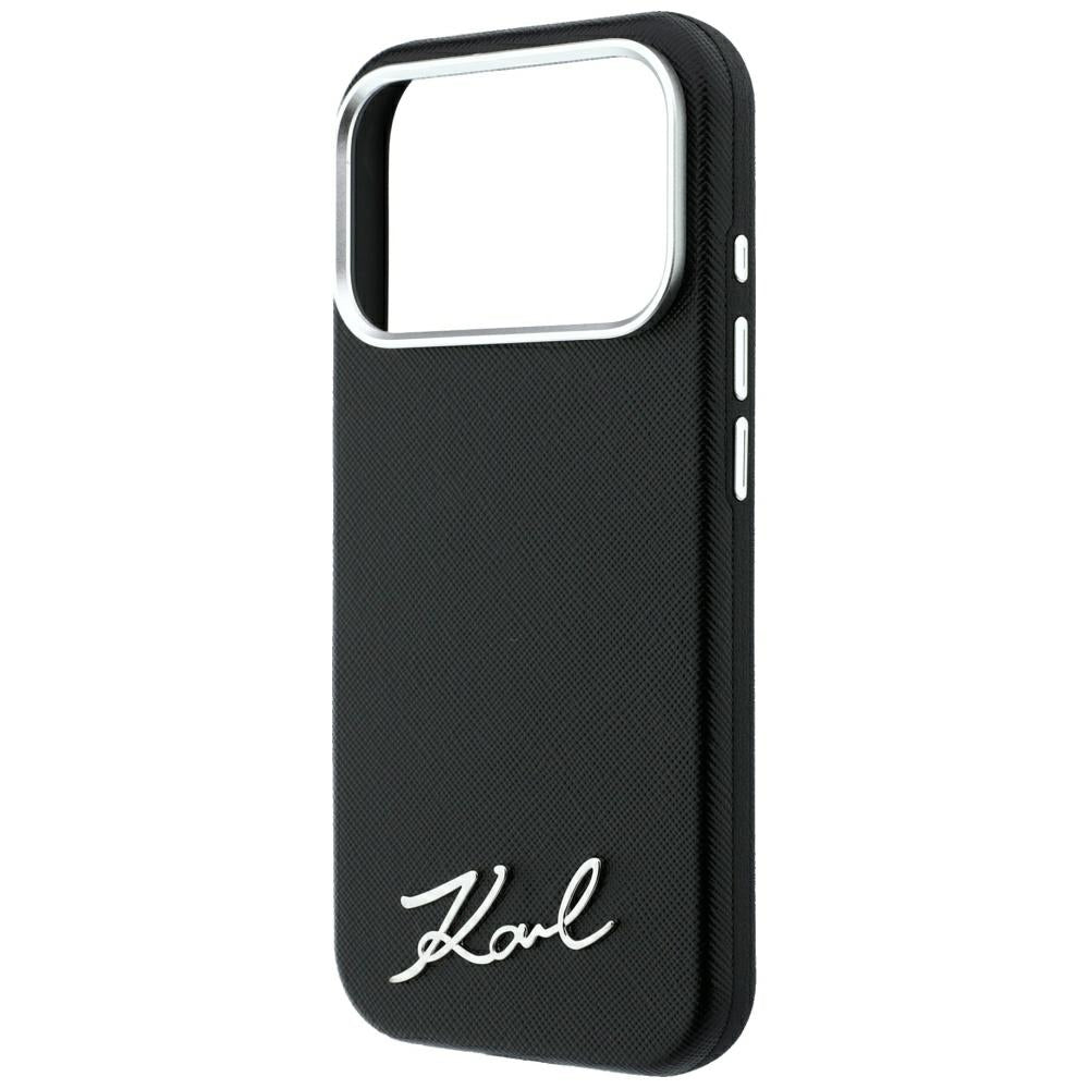 Etui MagSafe do Apple iPhone 18 Pro Max / 17 Pro Max, Karl Lagerfeld, Saffiano Small Script Metal Logo, czarne