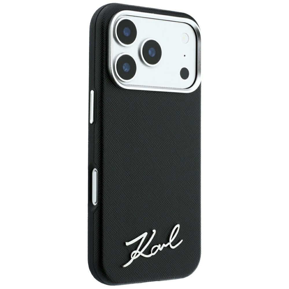 Etui MagSafe do Apple iPhone 18 Pro Max / 17 Pro Max, Karl Lagerfeld, Saffiano Small Script Metal Logo, czarne