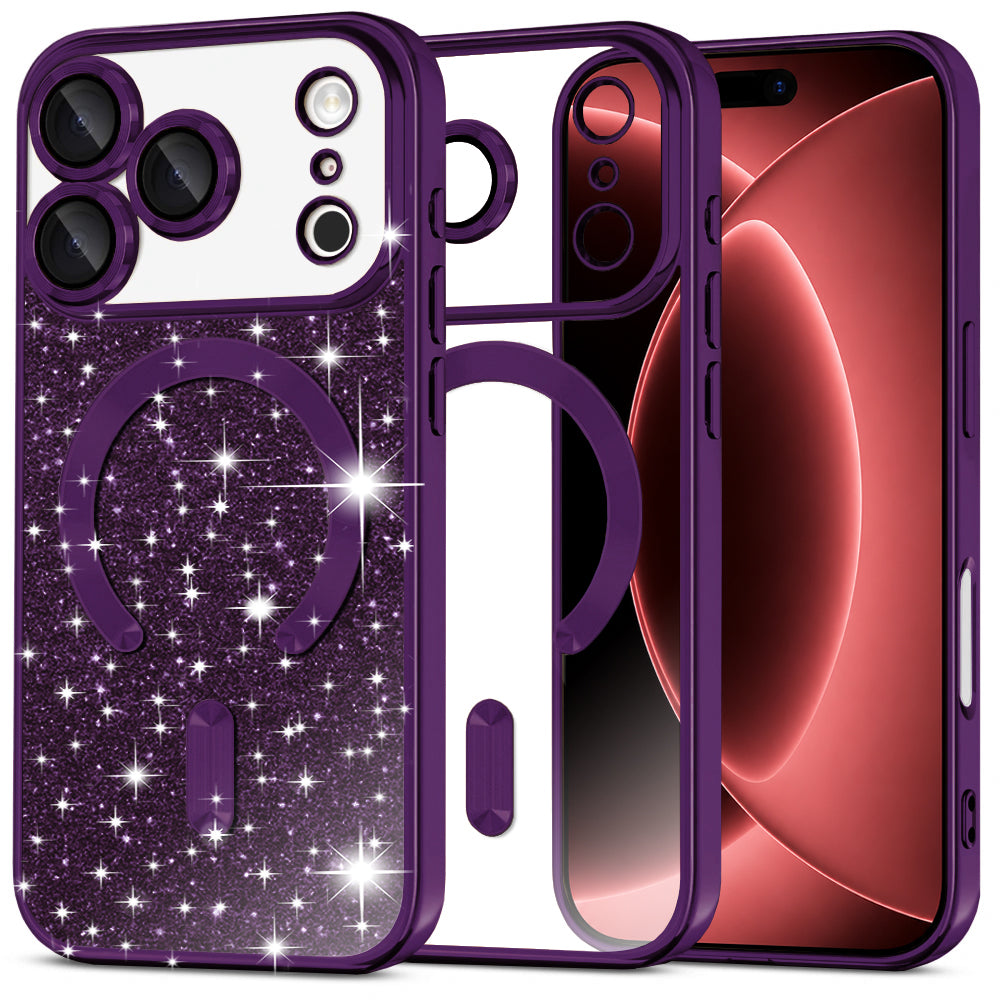 Etui MagSafe do Apple iPhone 18 Pro Max / 17 Pro Max, Techsuit, Luxury Glitter, Ciemny Fiolet