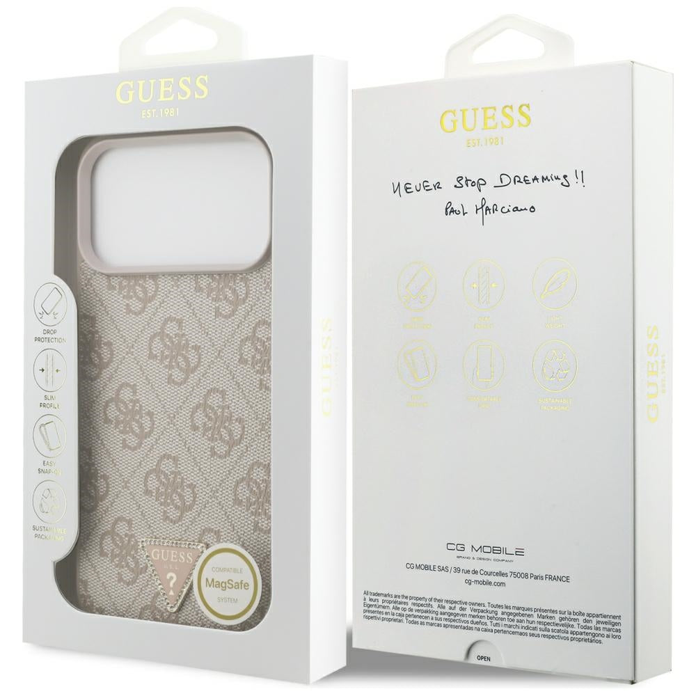 Etui MagSafe do Apple iPhone 18 Pro Max, Guess, 4G Triangle Strass, Różowe