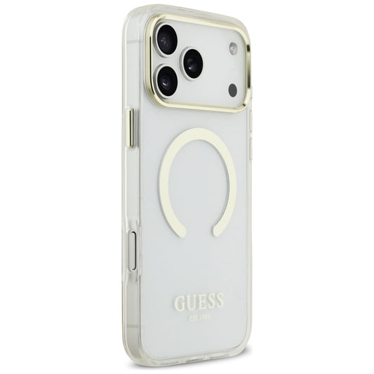 Etui MagSafe do Apple iPhone 18 Pro Max, Guess, Metal Outline, Złote
