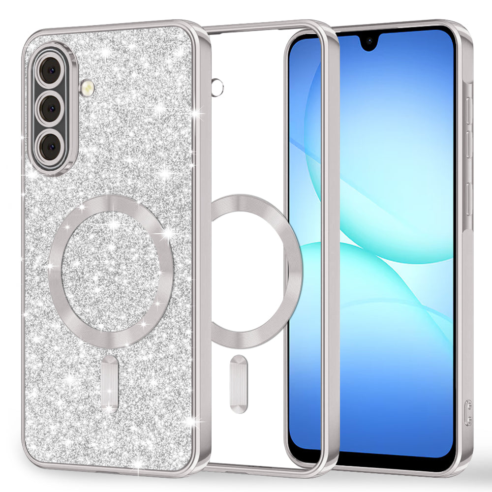 Etui MagSafe do Samsung Galaxy A17 4G / A17 5G, Techsuit, Luxury Glitter, Srebrne