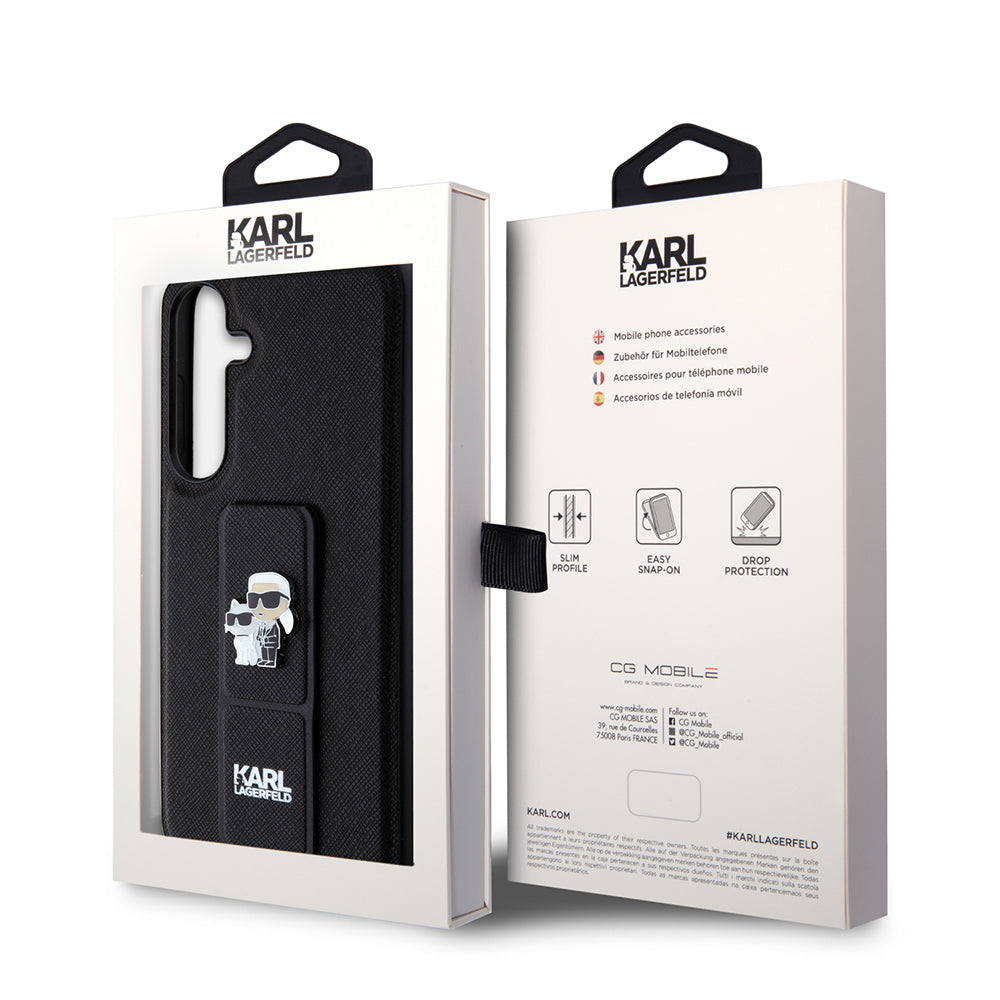 Etui MagSafe dla Samsung Galaxy S24+ S926, Karl Lagerfeld, Saffiano Gripstand Karl & Choupette, Czarne