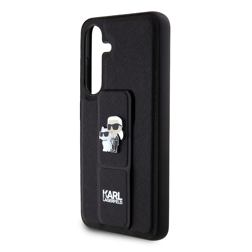 Etui MagSafe dla Samsung Galaxy S24 S921, Karl Lagerfeld, Saffiano Gripstand Karl & Choupette, Czarne.
