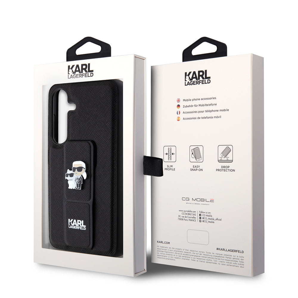 Etui MagSafe dla Samsung Galaxy S24 S921, Karl Lagerfeld, Saffiano Gripstand Karl & Choupette, Czarne.