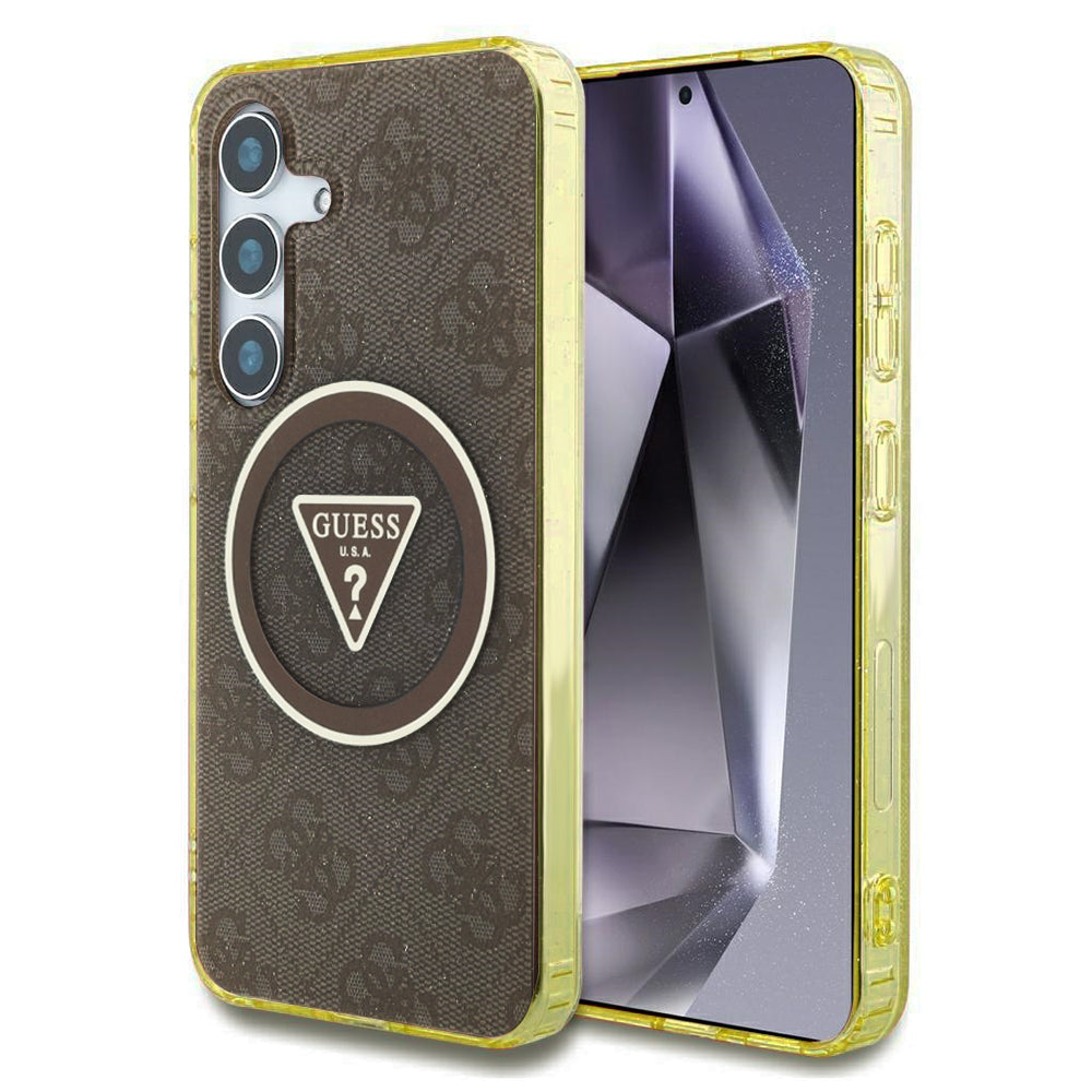 MagSafe Case for Samsung Galaxy S25 S931, Guess, IML Glitter 4G Circle Triangle, Brown