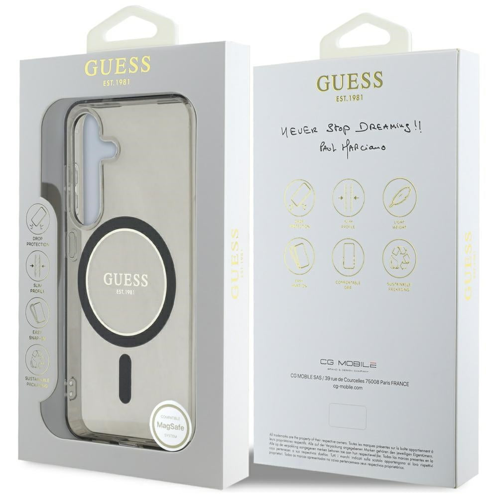 MagSafe Case for Samsung Galaxy S25 S931, Guess, IML Glitter Circle, Black