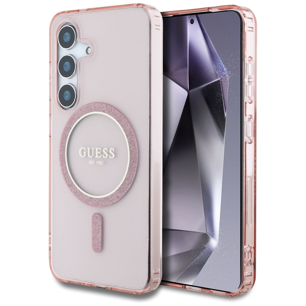 Etui MagSafe dla Samsung Galaxy S25 S931, Guess, IML Glitter Circle, Różowy