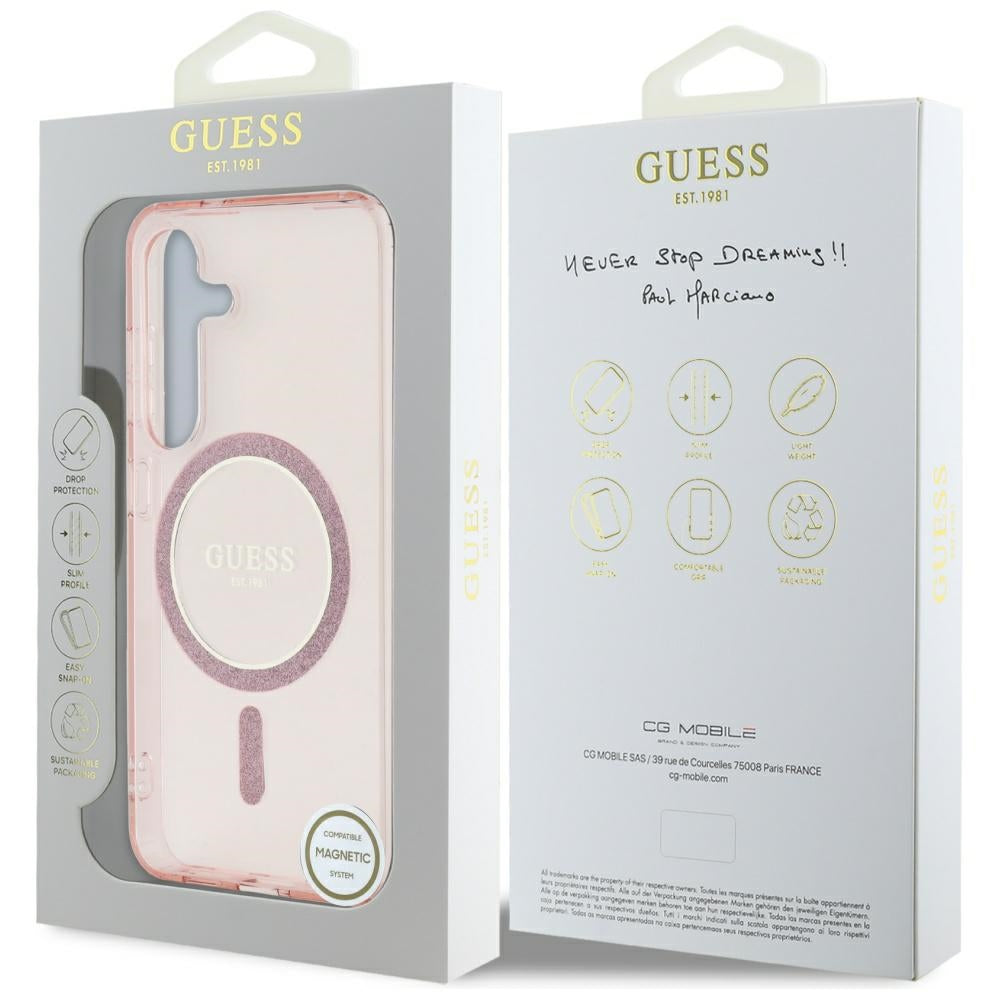 Etui MagSafe dla Samsung Galaxy S25 S931, Guess, IML Glitter Circle, Różowy