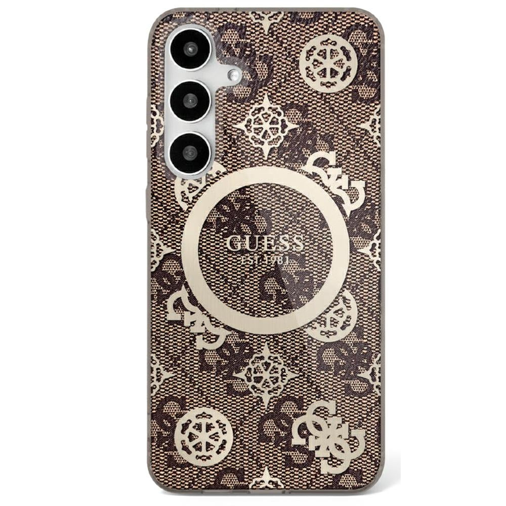 MagSafe Case for Samsung Galaxy S25 S931, Guess, IML Peony On 4G Background, Brown