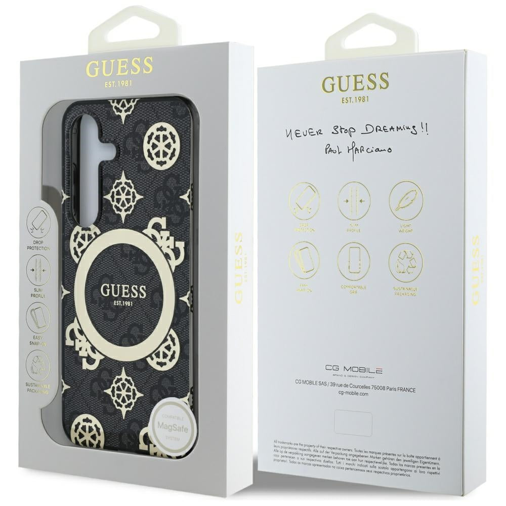 Etui MagSafe dla Samsung Galaxy S25 S931, Guess, IML Peony On 4G Background, Czarne