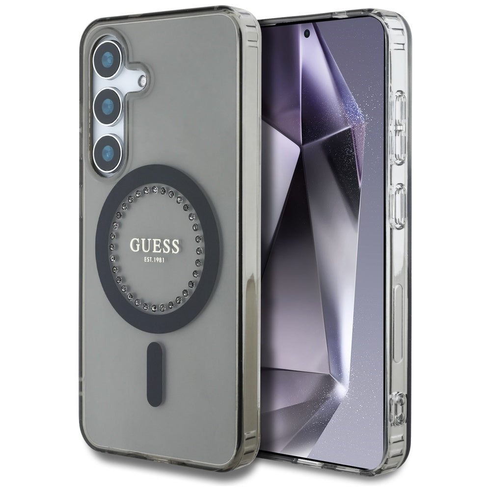 Etui MagSafe dla Samsung Galaxy S25 S931, Guess, IML Rhinestone, Czarne