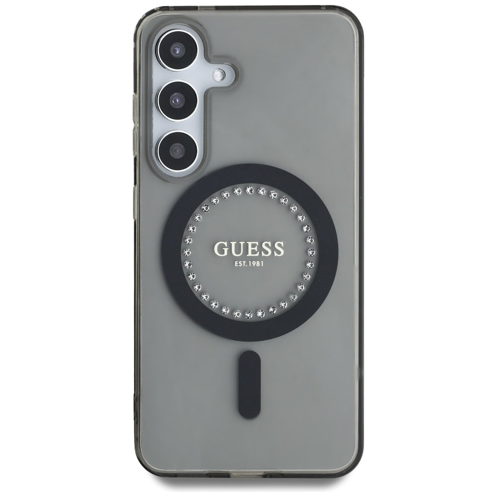 Etui MagSafe dla Samsung Galaxy S25 S931, Guess, IML Rhinestone, Czarne