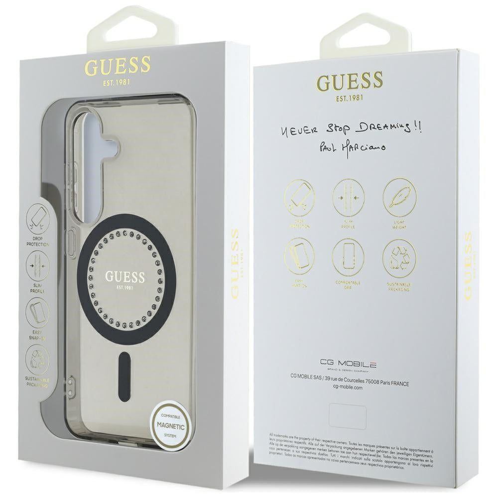 Etui MagSafe dla Samsung Galaxy S25 S931, Guess, IML Rhinestone, Czarne